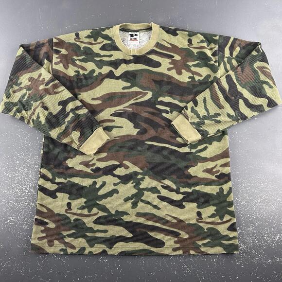 Other - VTG Platinum BNK Thermal Shirt Men 2XL Green Woodland Camo Waffle Hunt Hike Y2K